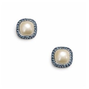 Kate Spade Shine Bright Pearl & Blue Crystal Halo Square Stud Earrings